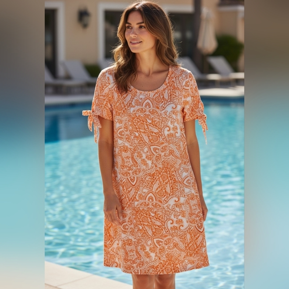Chloe + Rene -NWT Strappy Short Sleeve, A-line Dress W/ Round Neck, Knee Length